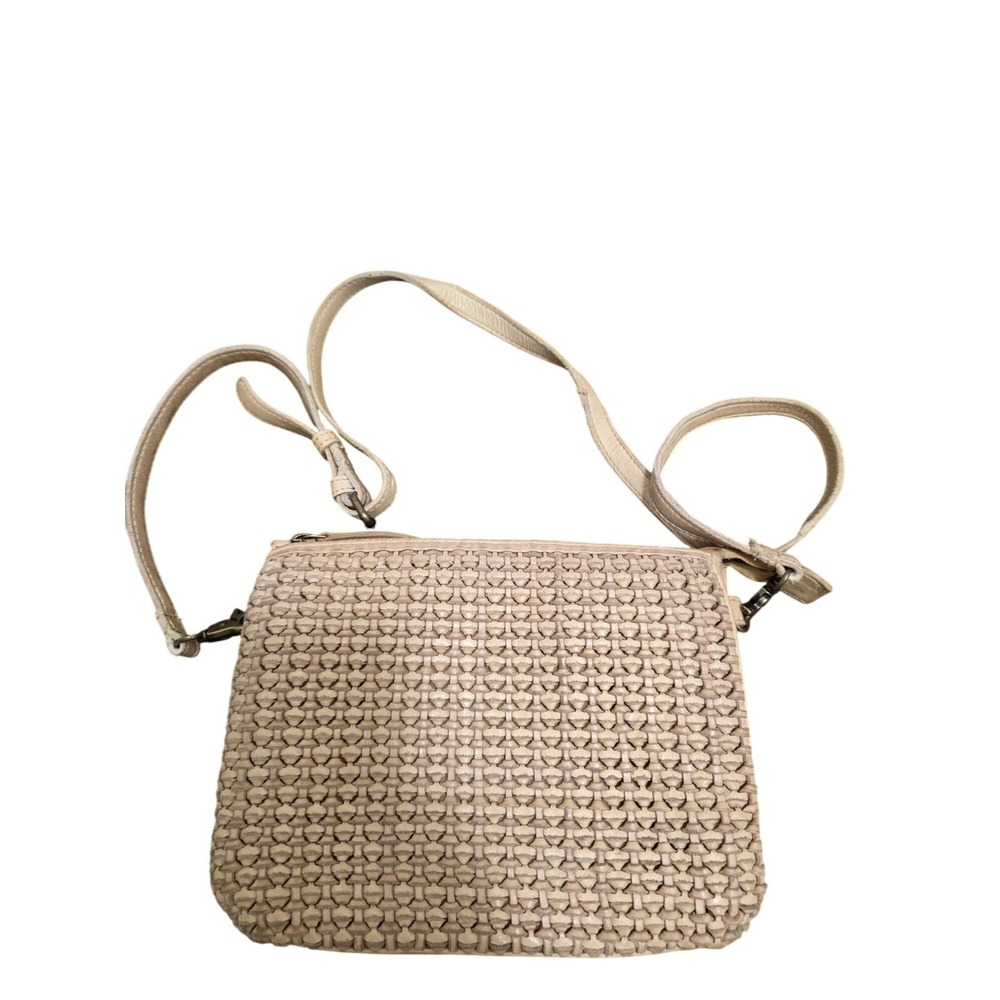 Vilenca Holland Leather Woven Beige Crossbody Bag‎ Adjustable Strap & Multiple
